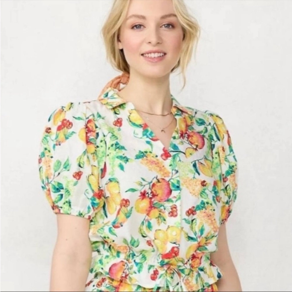 Puffy Sleeves Blouse with Fun Fruit Print - Laura Conrad